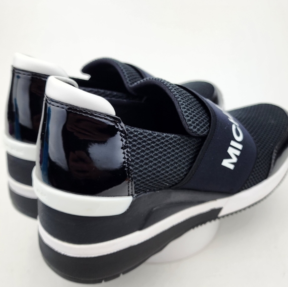 Michael Kors Felix Trainer Platform Wedge New Scuba Black MK Print - Picture 2 of 7